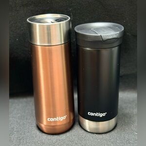 Contigo | 2x Metallic Travel Mugs - 1x Luxe Copper 16oz 1x Huron 2.0 Black 16oz